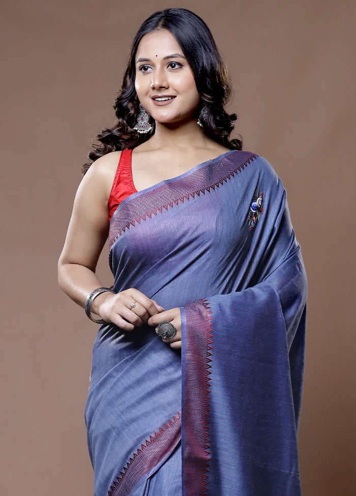 Grey Dupion Silk Saree With Blouse Piece - Indian Silk House Agencies