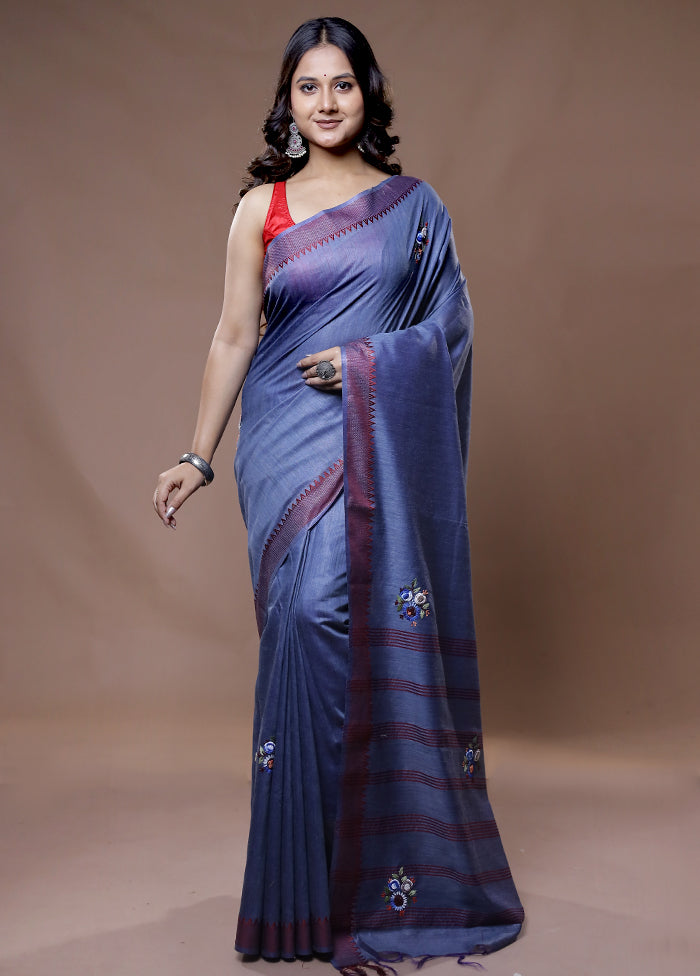 Grey Dupion Silk Saree With Blouse Piece - Indian Silk House Agencies