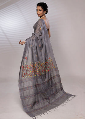 Grey Dupion Silk Saree With Blouse Piece - Indian Silk House Agencies