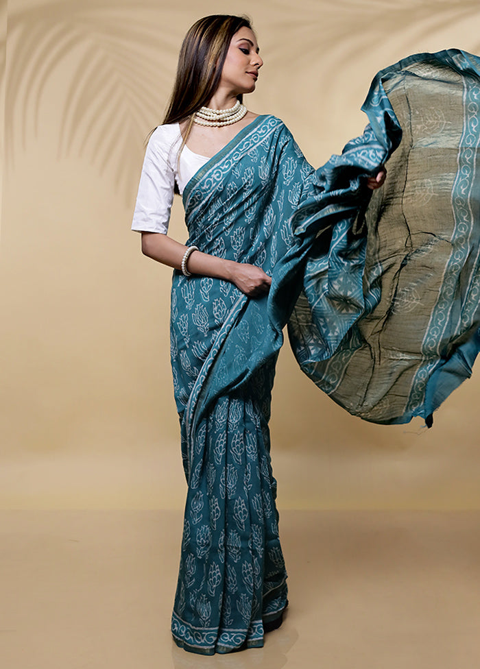 Green Chanderi Cotton Saree Without Blouse Piece - Indian Silk House Agencies