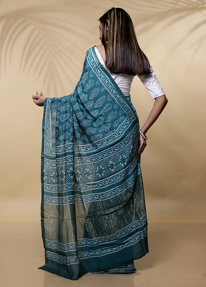 Green Chanderi Cotton Saree Without Blouse Piece - Indian Silk House Agencies