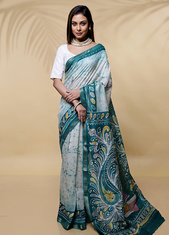 Green Chanderi Cotton Saree Without Blouse Piece - Indian Silk House Agencies