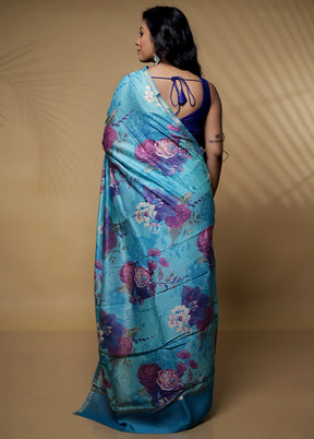 Blue Chanderi Cotton Saree Without Blouse Piece - Indian Silk House Agencies