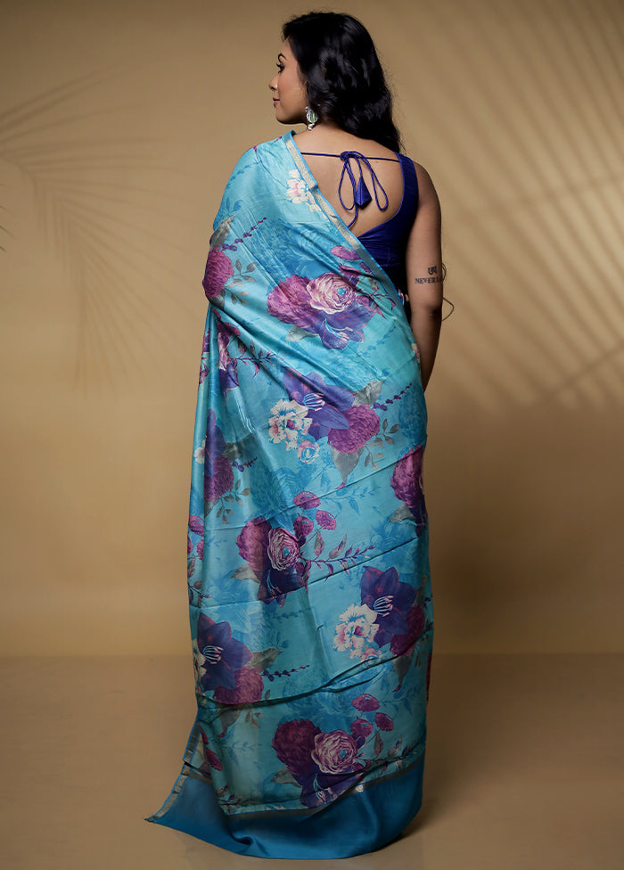 Blue Chanderi Cotton Saree Without Blouse Piece - Indian Silk House Agencies