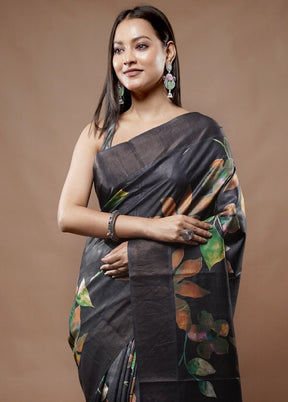 Black Tussar Silk Saree With Blouse Piece - Indian Silk House Agencies