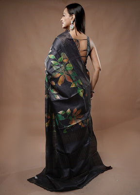 Black Tussar Silk Saree With Blouse Piece - Indian Silk House Agencies