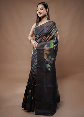 Black Tussar Silk Saree With Blouse Piece - Indian Silk House Agencies