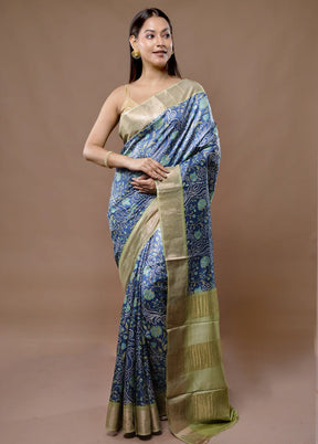 Blue Tussar Silk Saree With Blouse Piece - Indian Silk House Agencies