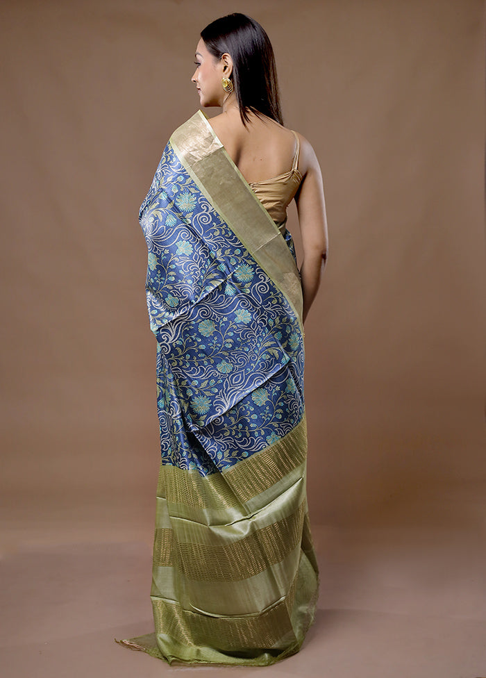 Blue Tussar Silk Saree With Blouse Piece - Indian Silk House Agencies