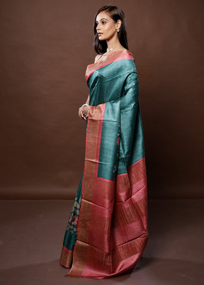 Blue Tussar Silk Saree With Blouse Piece