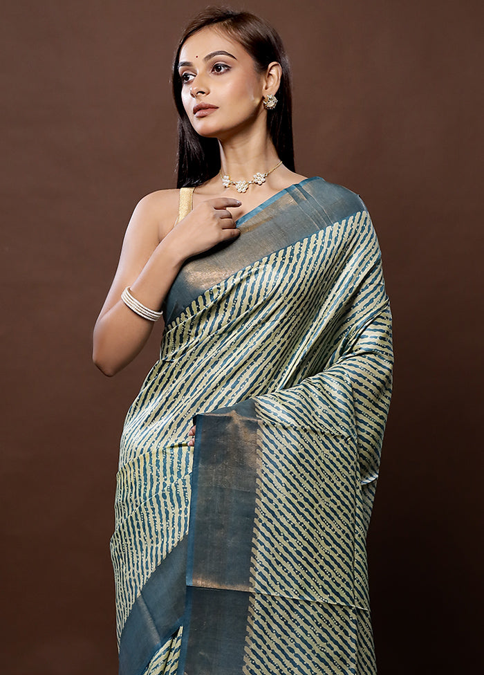 Green Tussar Silk Saree With Blouse Piece - Indian Silk House Agencies