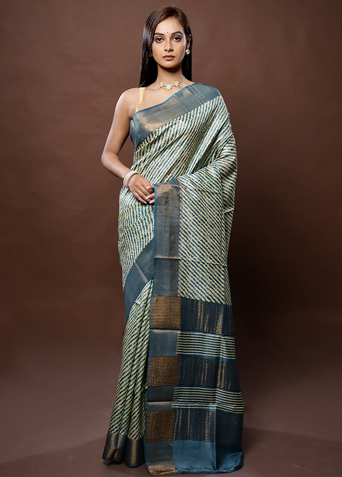 Green Tussar Silk Saree With Blouse Piece - Indian Silk House Agencies