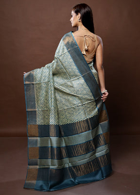 Green Tussar Silk Saree With Blouse Piece