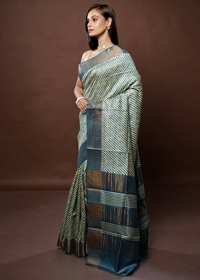 Green Tussar Silk Saree With Blouse Piece