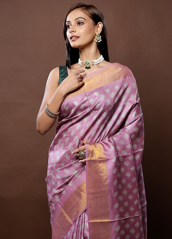 Purple Tussar Silk Saree With Blouse Piece