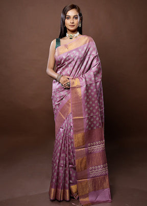 Purple Tussar Silk Saree With Blouse Piece