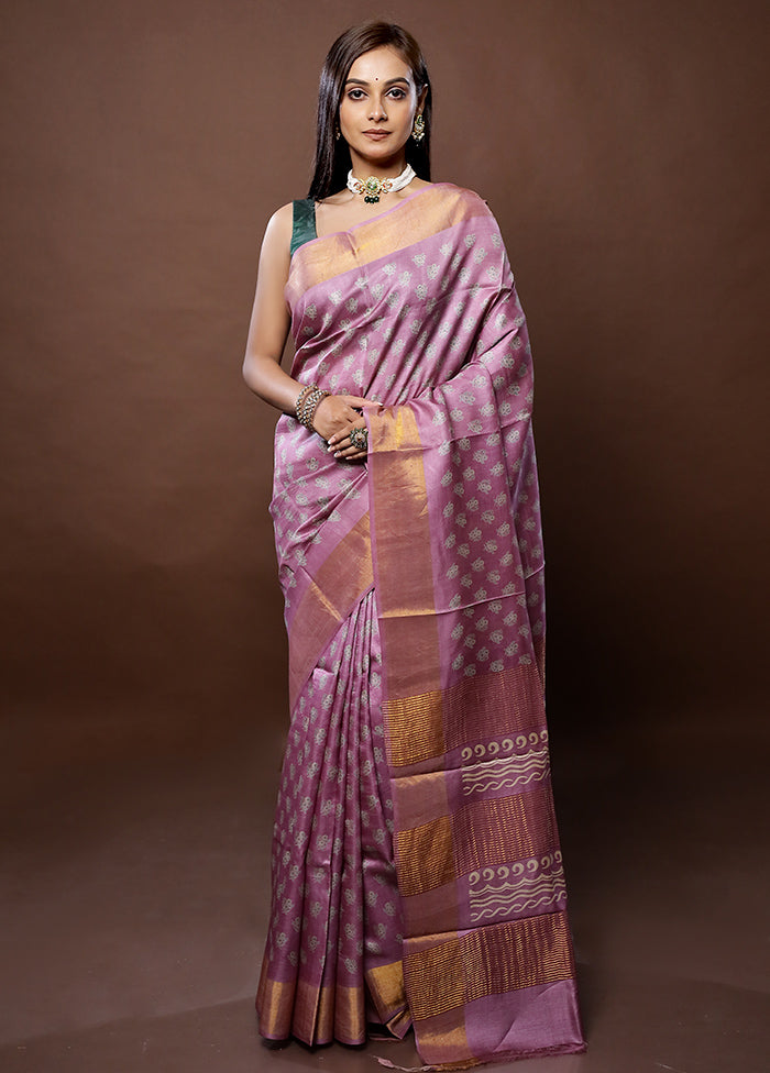 Purple Tussar Silk Saree With Blouse Piece