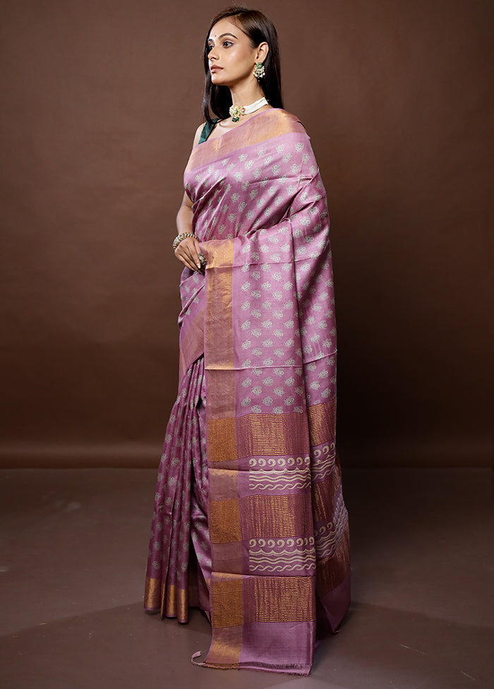 Purple Tussar Silk Saree With Blouse Piece