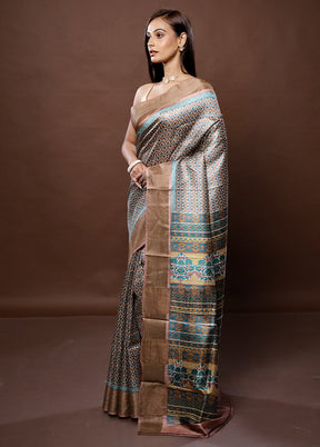 Grey Tussar Silk Saree With Blouse Piece