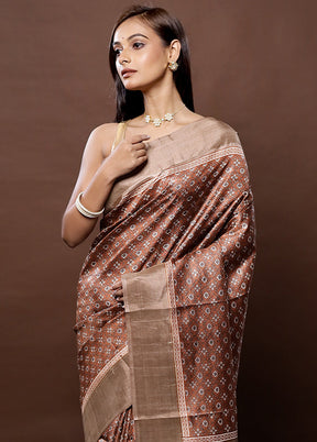 Brown Tussar Silk Saree With Blouse Piece