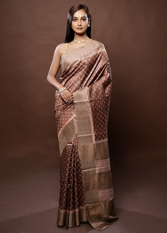 Brown Tussar Silk Saree With Blouse Piece