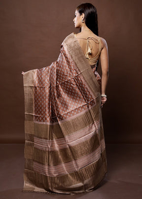 Brown Tussar Silk Saree With Blouse Piece