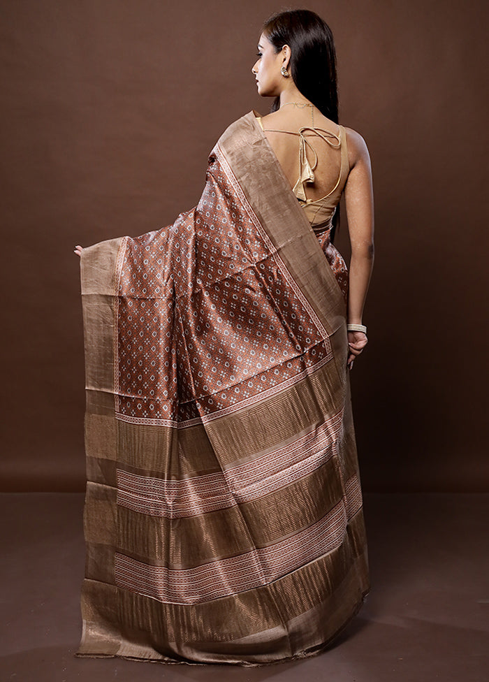 Brown Tussar Silk Saree With Blouse Piece