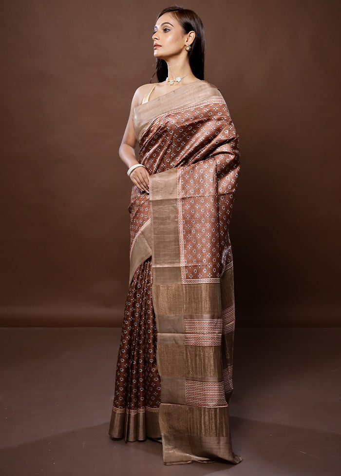 Brown Tussar Silk Saree With Blouse Piece