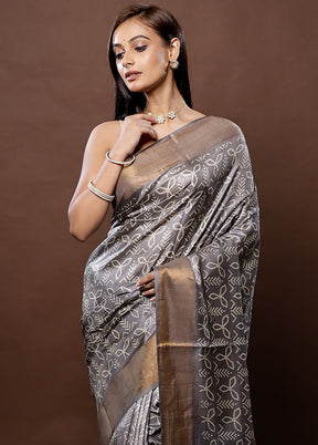 Grey Tussar Silk Saree With Blouse Piece - Indian Silk House Agencies