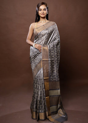 Grey Tussar Silk Saree With Blouse Piece - Indian Silk House Agencies