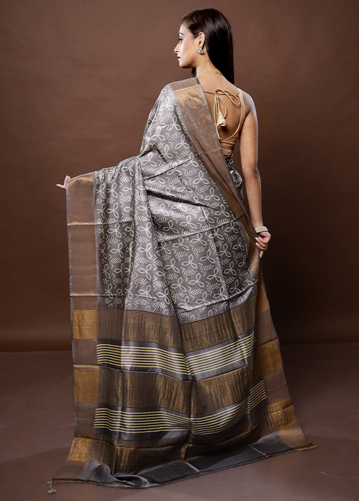 Grey Tussar Silk Saree With Blouse Piece - Indian Silk House Agencies