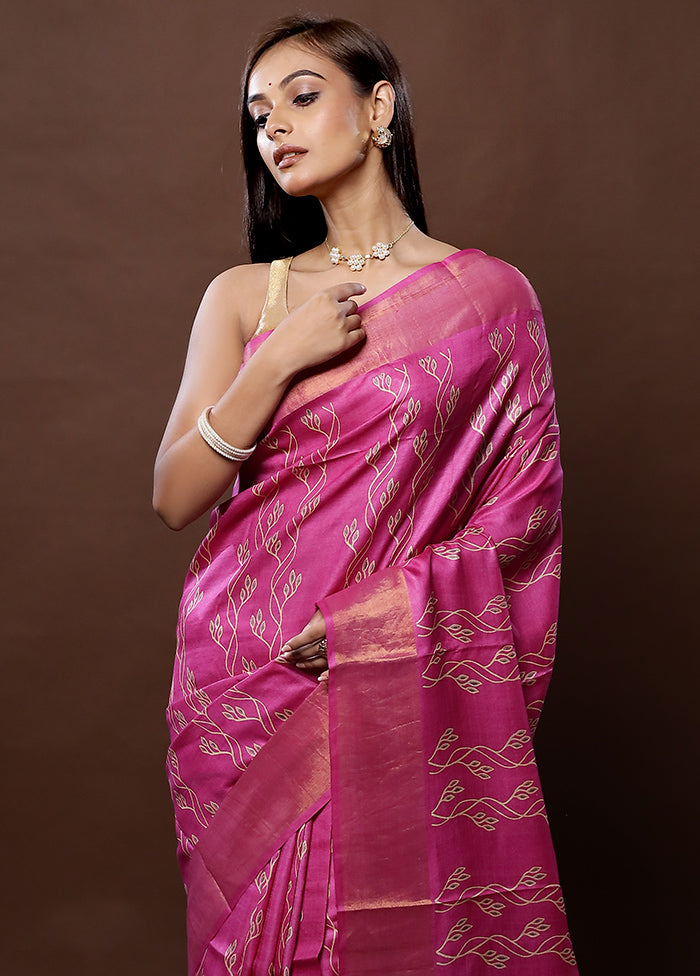 Pink Tussar Silk Saree With Blouse Piece