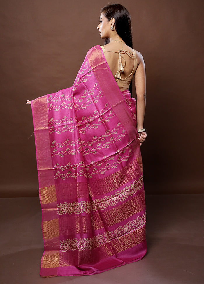 Pink Tussar Silk Saree With Blouse Piece