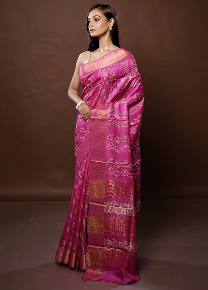 Pink Tussar Silk Saree With Blouse Piece