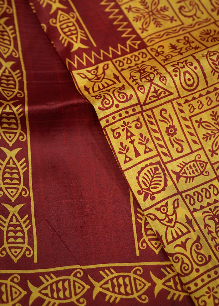 Yellow Printed Pure Silk Saree With Blouse Piece - Indian Silk House Agencies