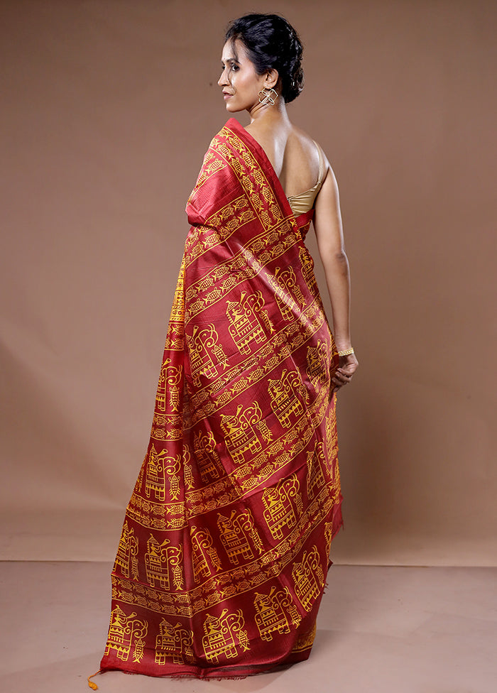 Yellow Printed Pure Silk Saree With Blouse Piece - Indian Silk House Agencies