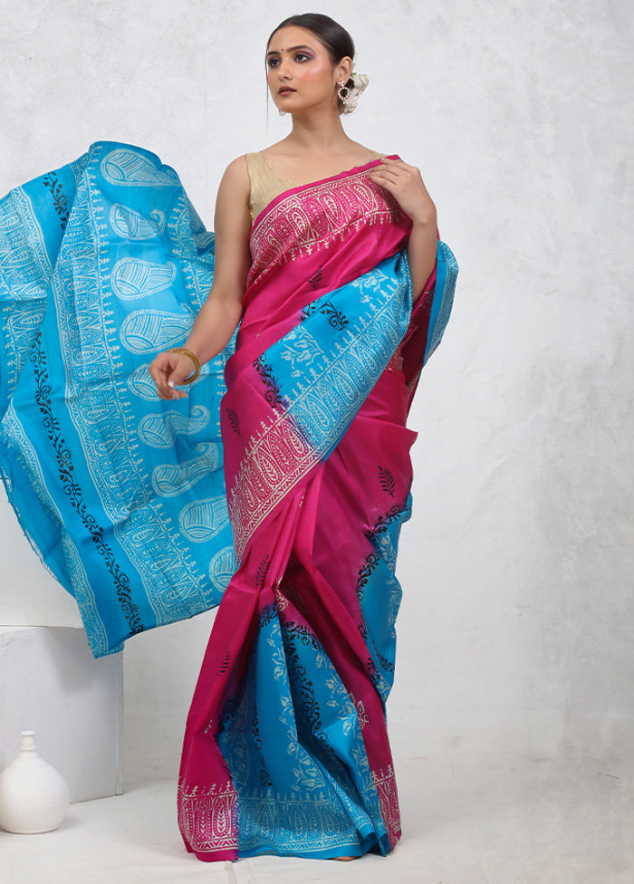 Pink Printed Pure Silk Saree Without Blouse Piece