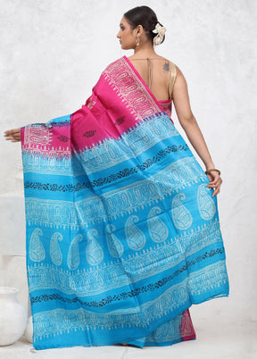 Pink Printed Pure Silk Saree Without Blouse Piece - Indian Silk House Agencies