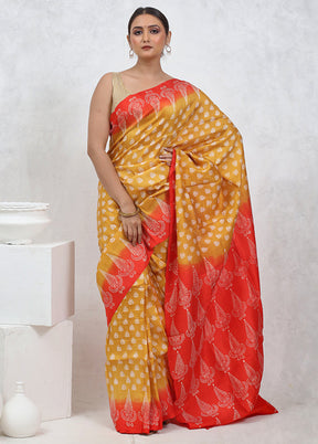 Yellow Printed Pure Silk Saree Without Blouse Piece