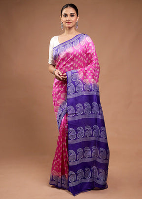 Pink Printed Pure Silk Saree Without Blouse Piece