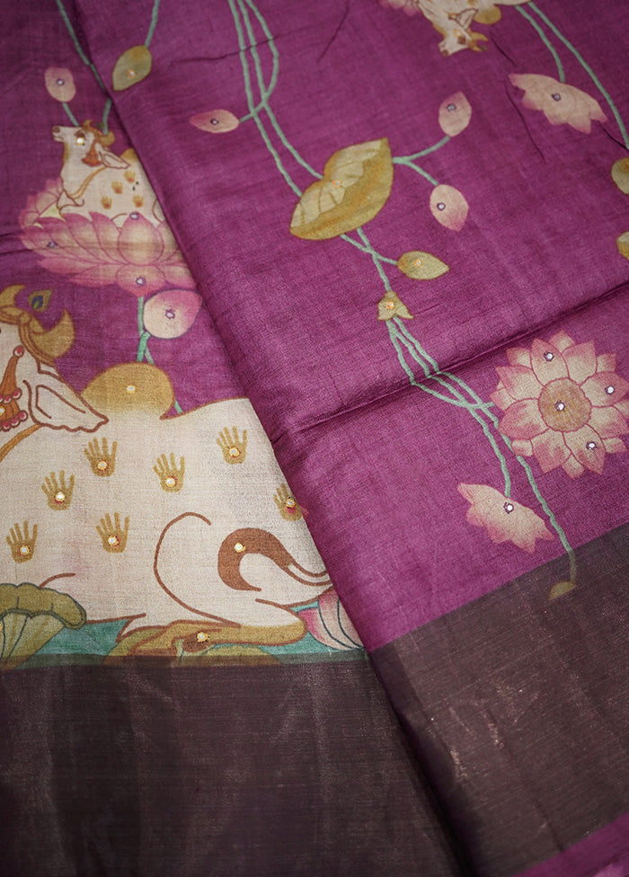 Purple Tussar Pure Silk Saree With Blouse Piece - Indian Silk House Agencies