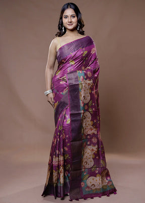 Purple Tussar Pure Silk Saree With Blouse Piece - Indian Silk House Agencies