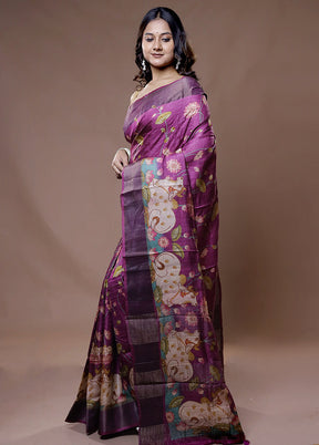 Purple Tussar Pure Silk Saree With Blouse Piece - Indian Silk House Agencies