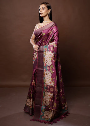 Pink Handloom Tussar Pure Silk Saree With Blouse Piece