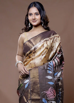 Brown Tussar Pure Silk Saree With Blouse Piece - Indian Silk House Agencies