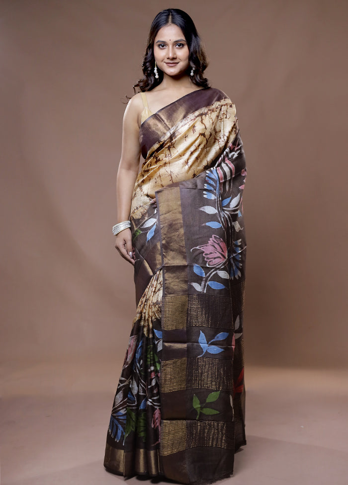 Brown Tussar Pure Silk Saree With Blouse Piece - Indian Silk House Agencies