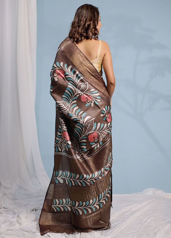 Brown Tussar Pure Silk Saree With Blouse Piece - Indian Silk House Agencies