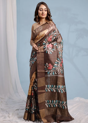 Brown Tussar Pure Silk Saree With Blouse Piece - Indian Silk House Agencies