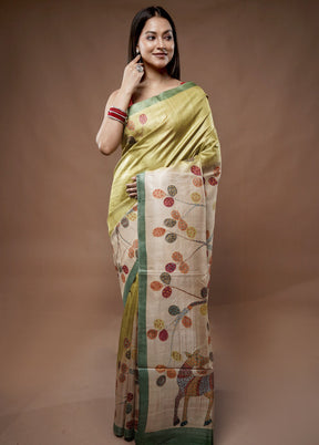 Cream Tussar Pure Silk Saree With Blouse Piece - Indian Silk House Agencies