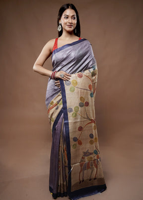 Cream Tussar Pure Silk Saree With Blouse Piece - Indian Silk House Agencies